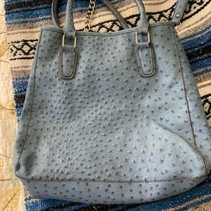 Faux Ostrich Skin Tote in Sky blue